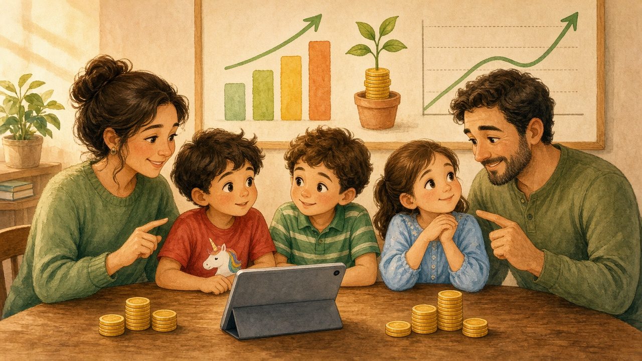 Uma família aprende como as economias podem crescer