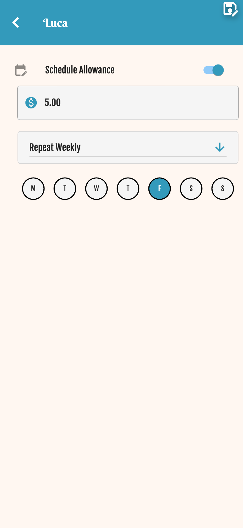 Scheduled allowance screen