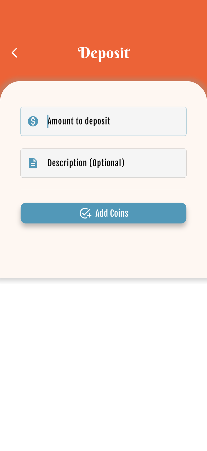 Deposits and withdrawals screen
