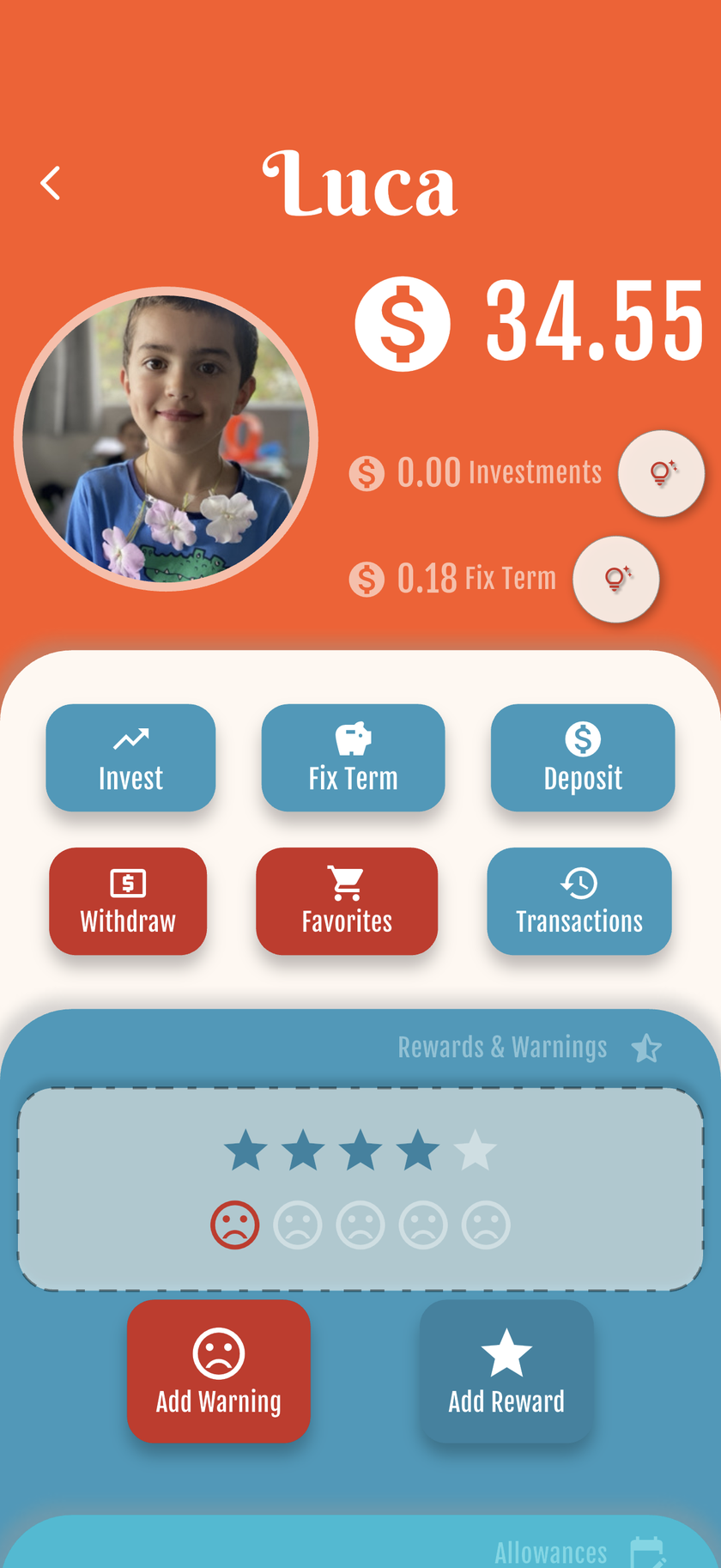 Allowance and savings goals screen