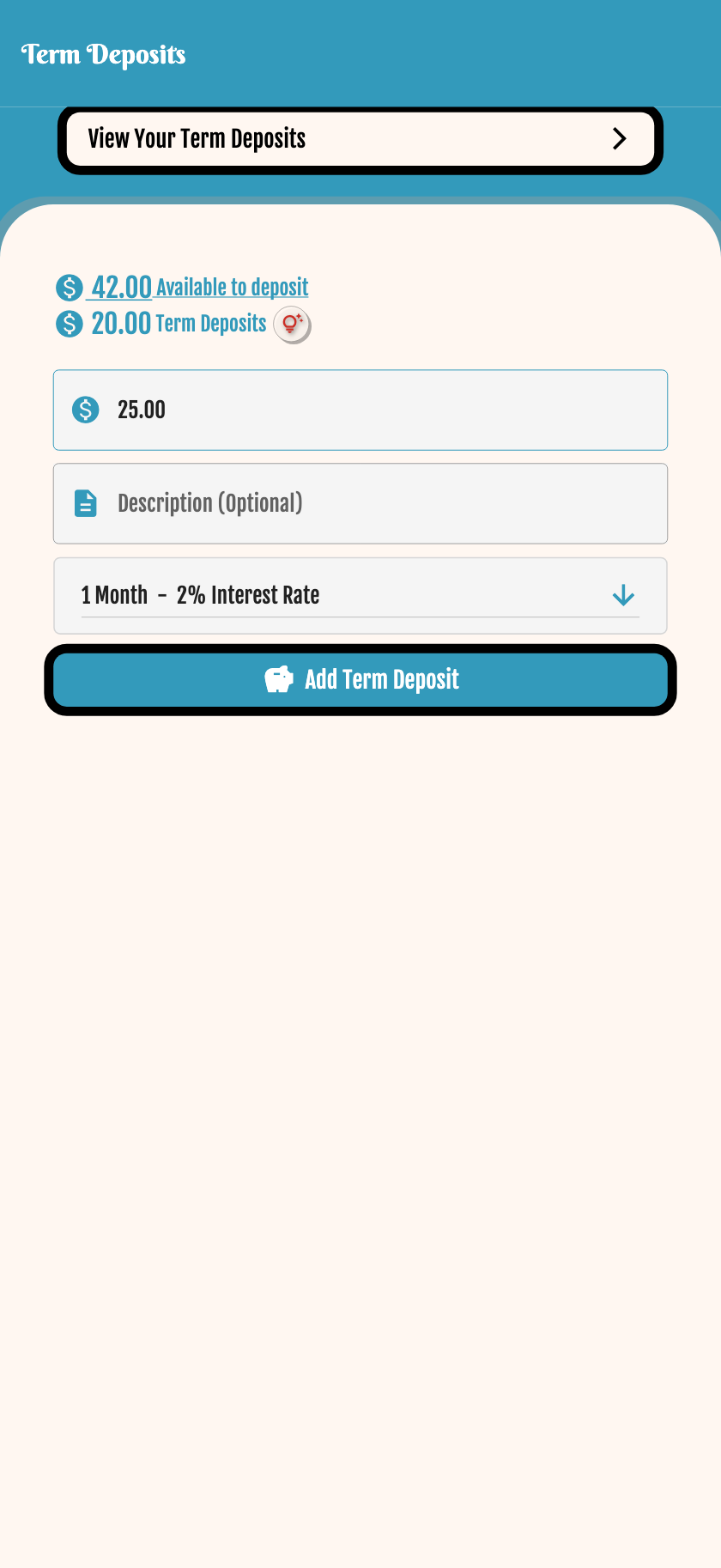 Term deposit screen