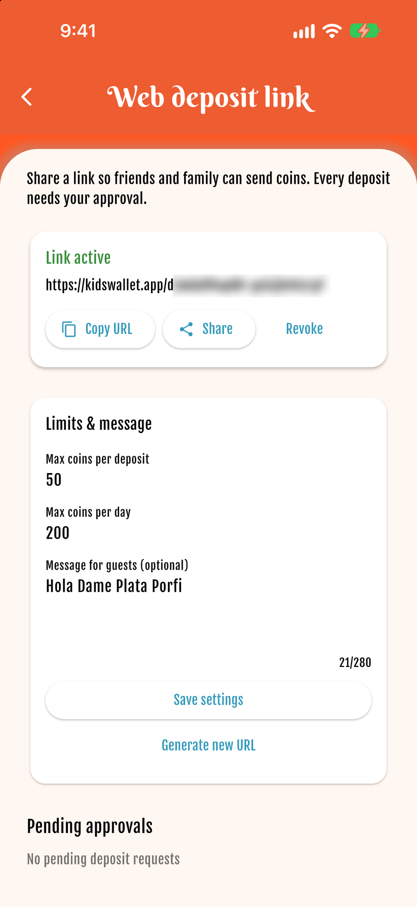 Link de depósito — Copiar o compartir la URL