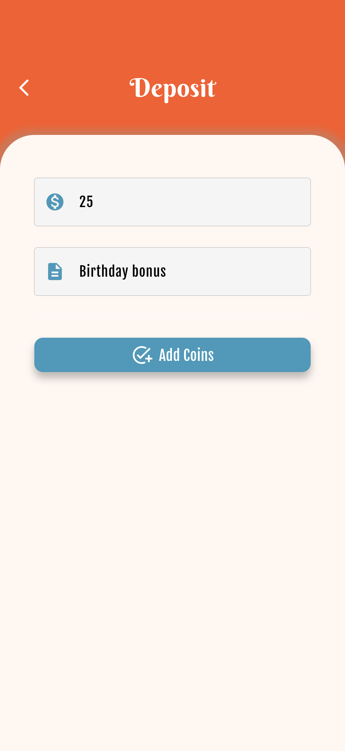 Deposits & Withdrawals — Deposit coins