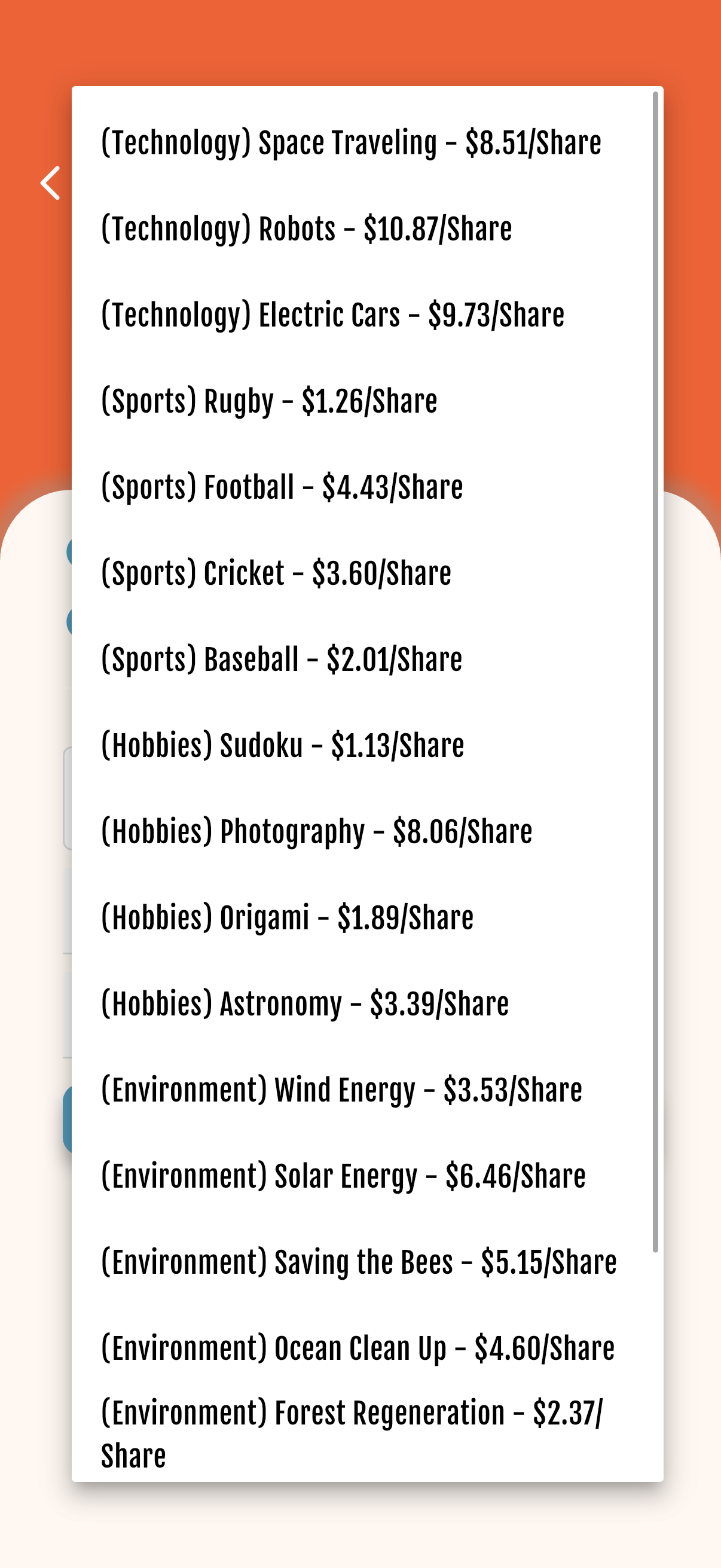 Investments — Categories (Invest in…)