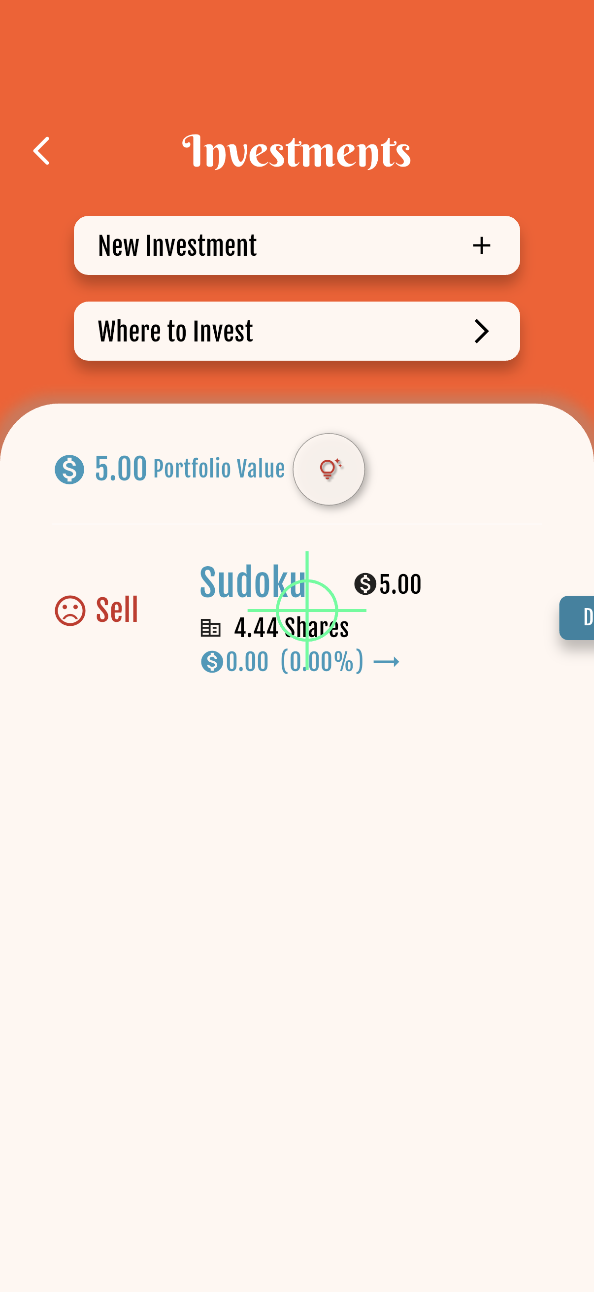 Investments — Sell / invest swipe