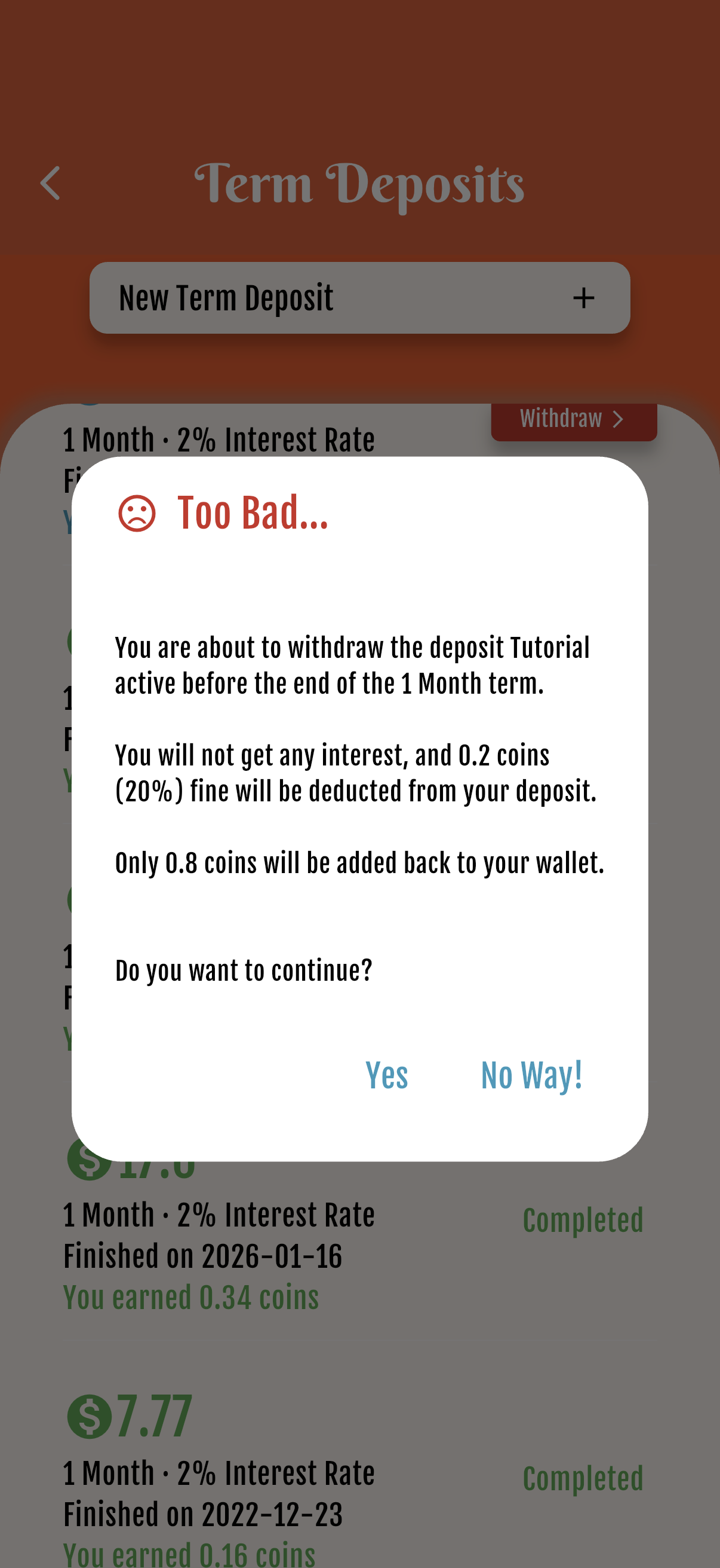 Term Deposits — Early withdraw (20%)