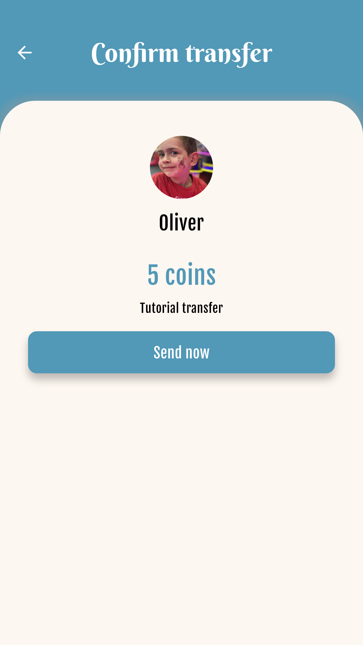 Transfer coins — Confirm amount & note