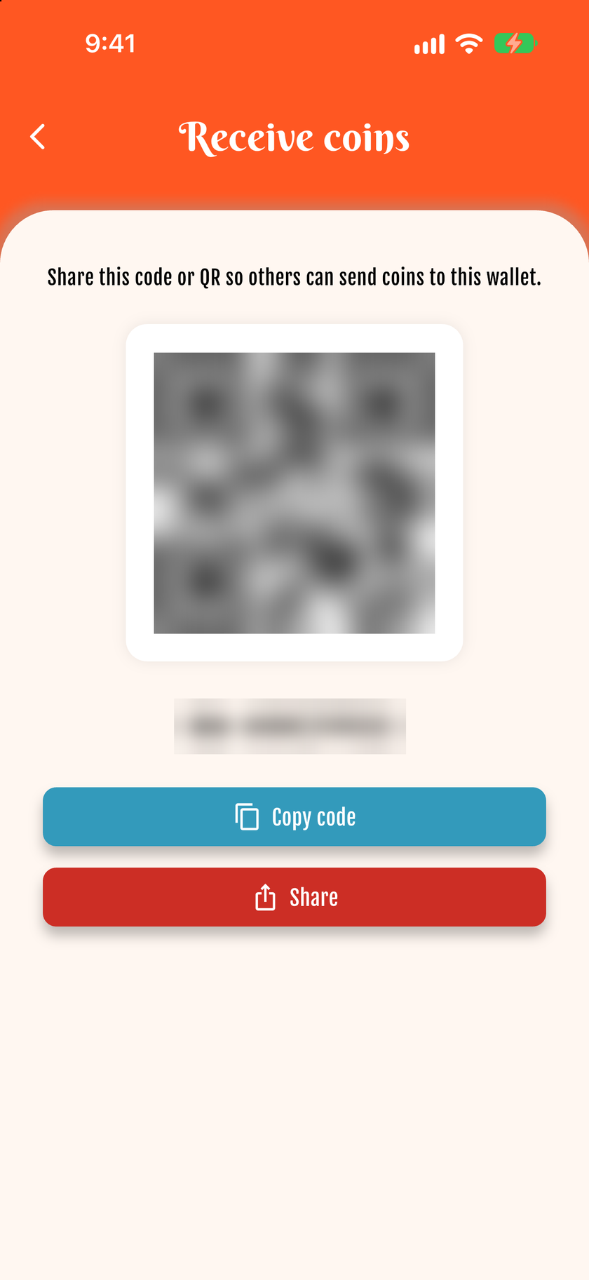 Transferir monedas — Recibir con código o QR