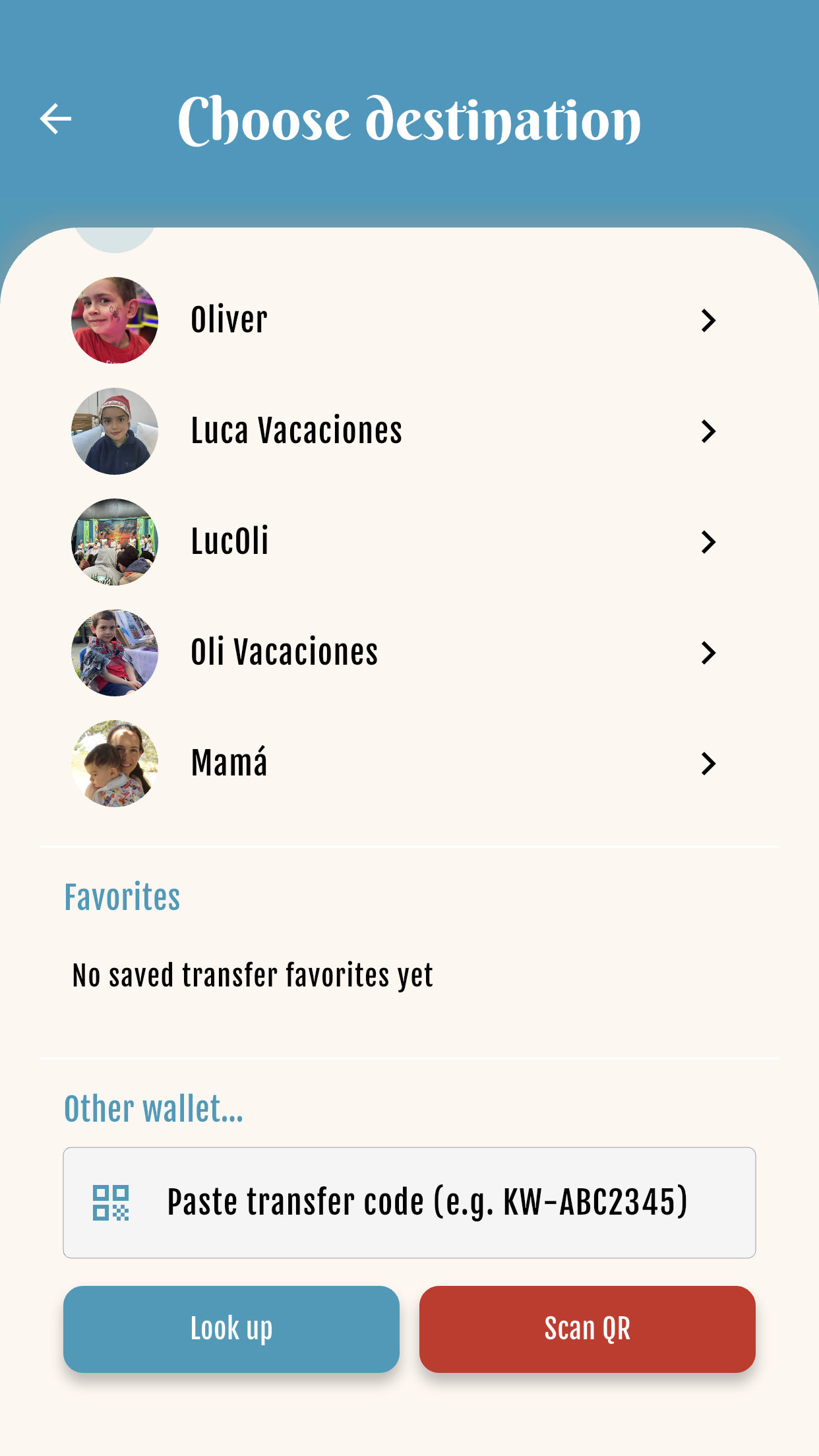 Transfer coins — Send to another parent