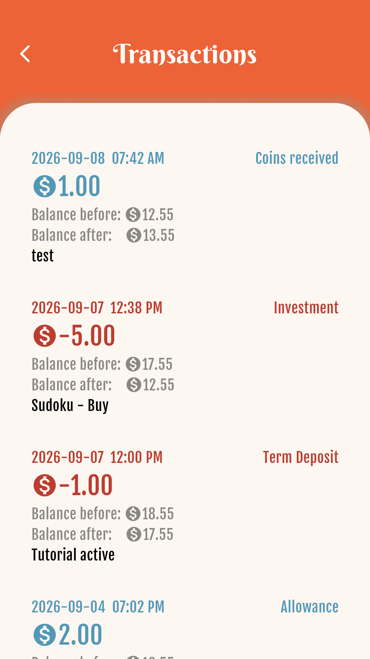 Transfer coins — Check history
